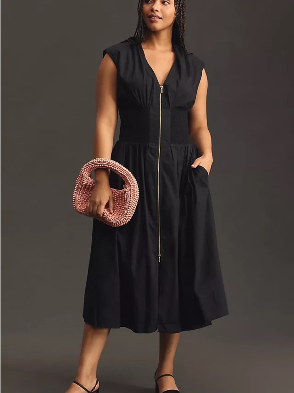 Maeve Tommie Zip-Front Midi Dress